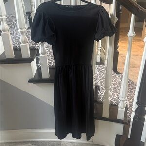 Zara Elegant Black Midi Dress with Puff Sleeves